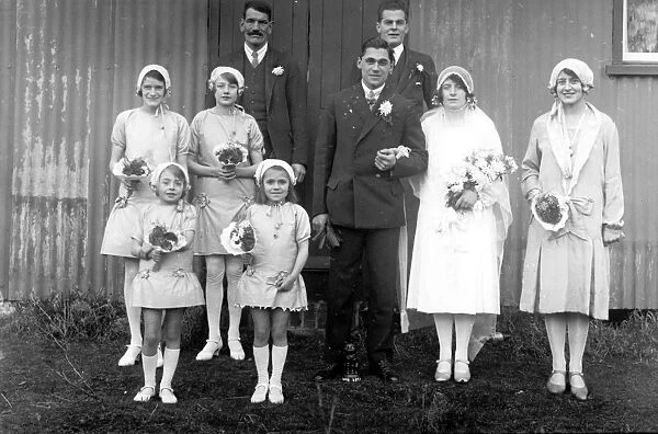1920s Wedding Group with bride, groom, bridesmaids and best man