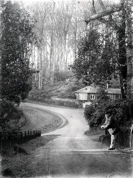 Elderly gentleman in country lane at Dean, Sussex, January 1935