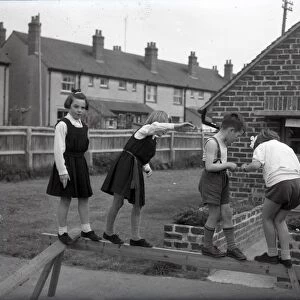 Schoolchildren in playground at Lancastrian Infants School, Chichester, May 1956