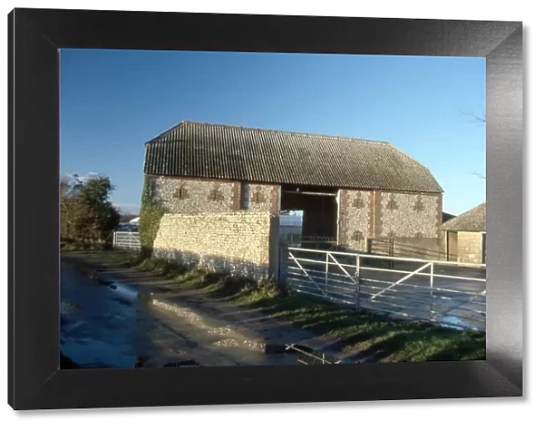 Flint and brick barn at Binsted Nursery Farm, Walberton, West Sussex