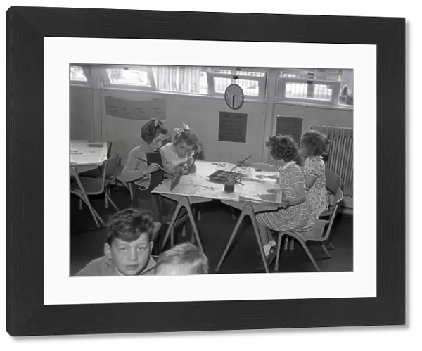 Art class at Lancastrian Infants School, Chichester, May 1956