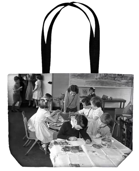School children during an art lesson, Lancastrian Infants School, Chichester, May 1956