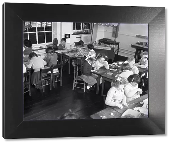Lesson in a classroom of Lancastrian Infants School, Chichester, May 1956