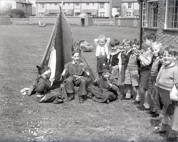 Pupils in fancy dress at Lancastrian Infants School, Chichester, May 1956