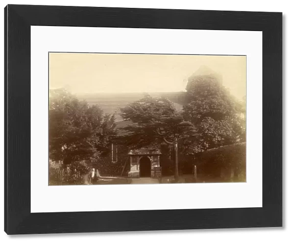 Preston. Rather blurred sepia print of church looking towards porch