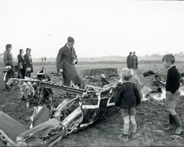 Onlookers Gathered Around Wreckage of German Bomber, East or West Wittering 1940
