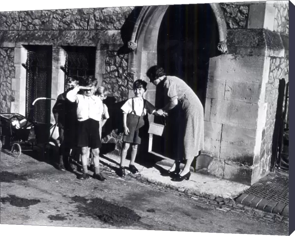 Evacuees outside church, September 1939