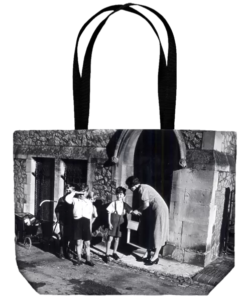 Evacuees outside church, September 1939