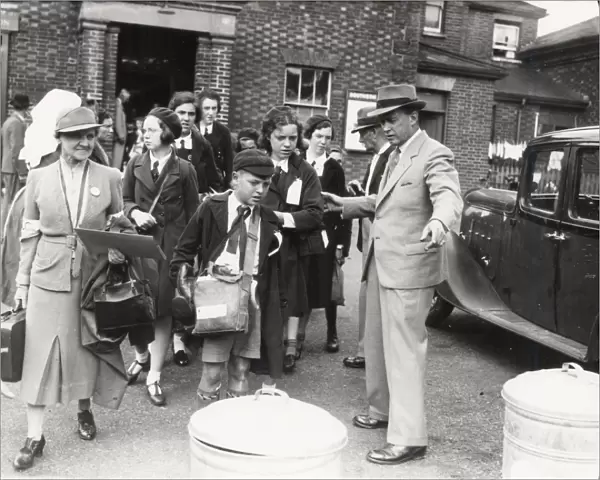 Evacuees outside hall, September 1939