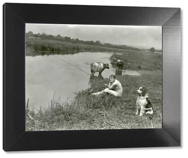 Fishing at Quell [Farm? Greatham] - about 1938