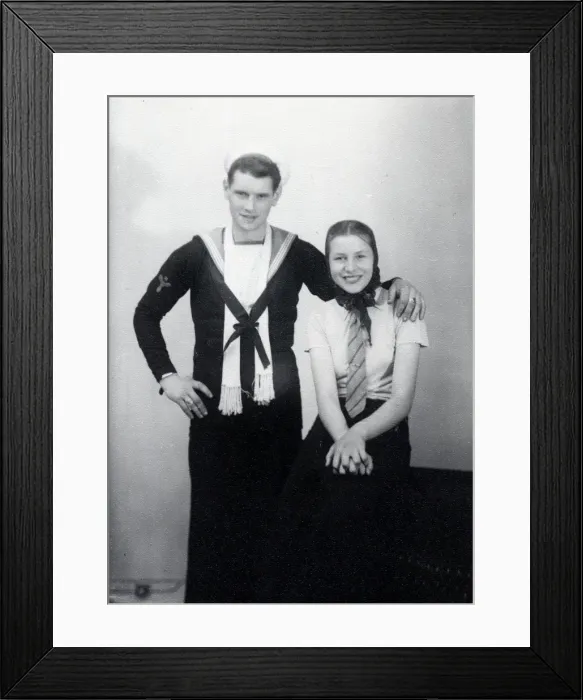 Framed Print : Portrait of a Sailor and his girl - about 1941 Framed Print : Portrait of a Sailor and his girl - about 1941
