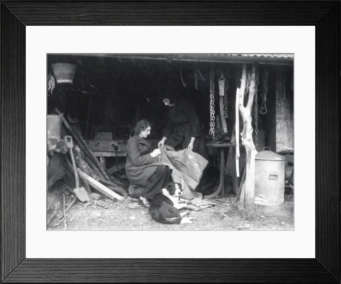 Framed Print : Sack mending at Upperton - December 1946 Framed Print : Sack mending at Upperton - December 1946