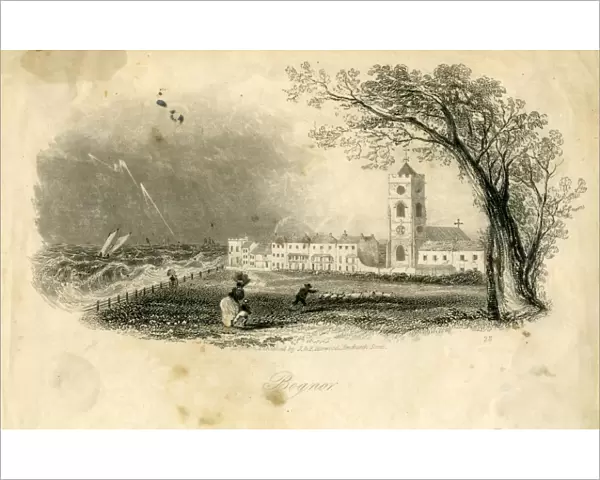 Engraving of Bognor seafront and St Johns Chapel in the Steyne