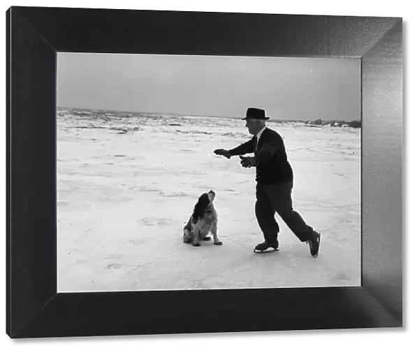 Skating on the sea, Pagham Harbour, 16 Jan 1963