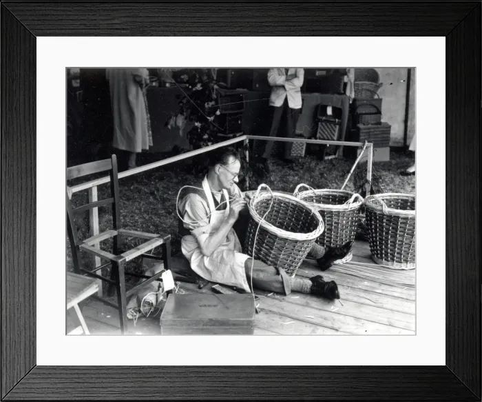 Framed Print : Basket Weaving, July 1952 Framed Print : Basket Weaving, July 1952