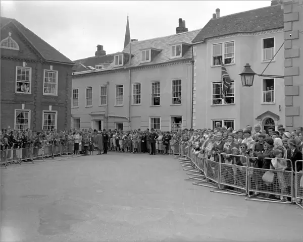 Crowds waiting for the visit by HM The Queen and Prince Philip, 30th July 1956