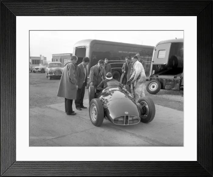 Framed Print : Racing car and crew, March 1956 Framed Print : Racing car and crew, March 1956