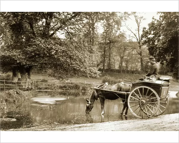 Postman with horse-drawn cart, Findon, near Worthing
