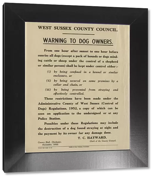 Warning to Dog Owners - West Sussex County Council notice