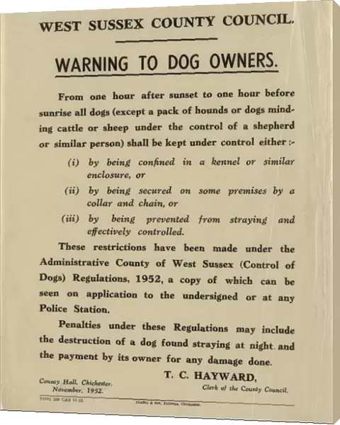 Warning to Dog Owners - West Sussex County Council notice