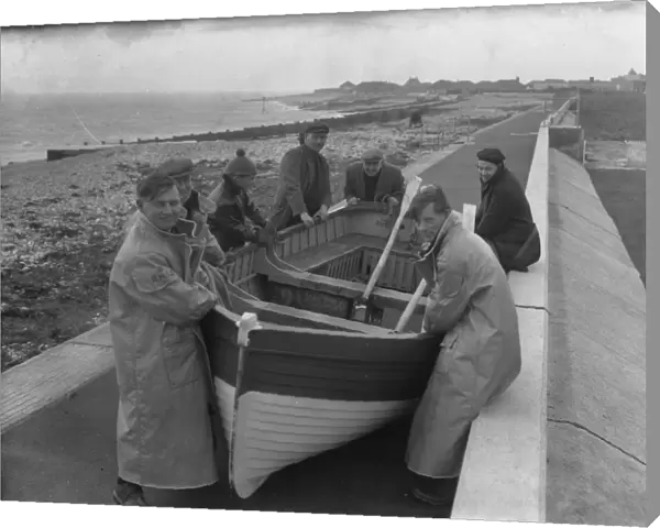 Lifeboat crew and shore boat, Selsey