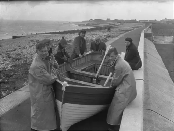 Lifeboat crew and shore boat, Selsey