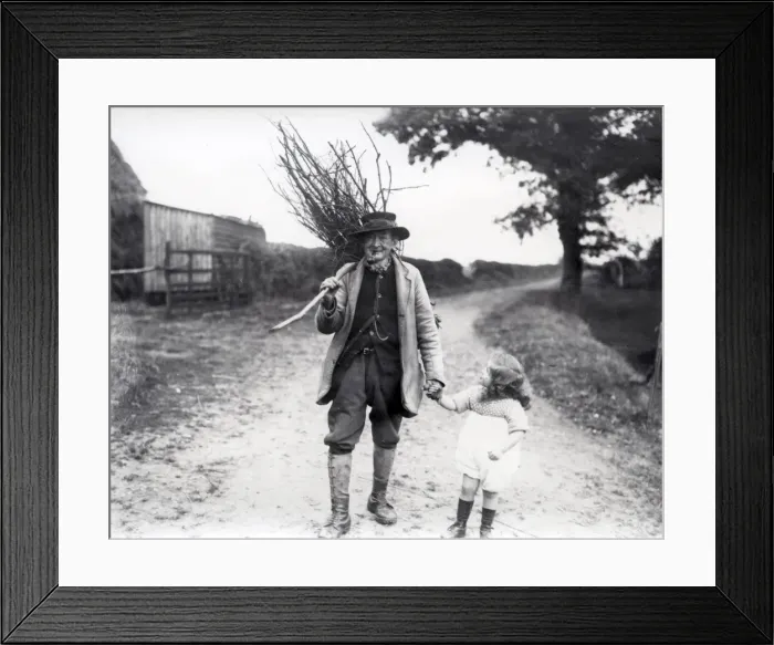 Framed Print : Old Gentleman and Young Girl Wood Gathering Framed Print : Old Gentleman and Young Girl Wood Gathering
