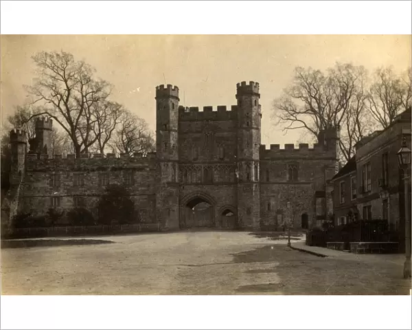 The Abbey Gate and surrounding buildings at Battle, 1 May 1890