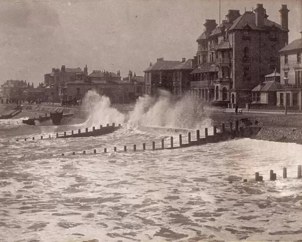 Rough seas at Bognor, 1900
