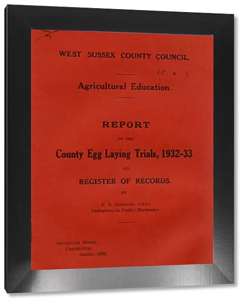 Cover of West Sussex County Councils Report on the County Egg Laying Trials, 1932-1933 (October 1933)