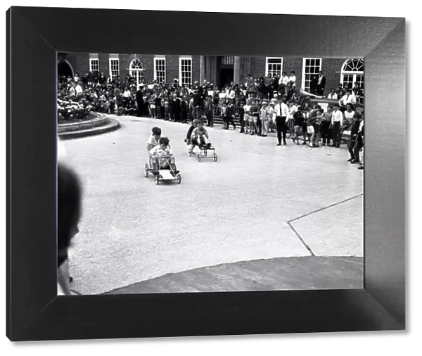Pram race outside County Hall, Chichester, 1960s