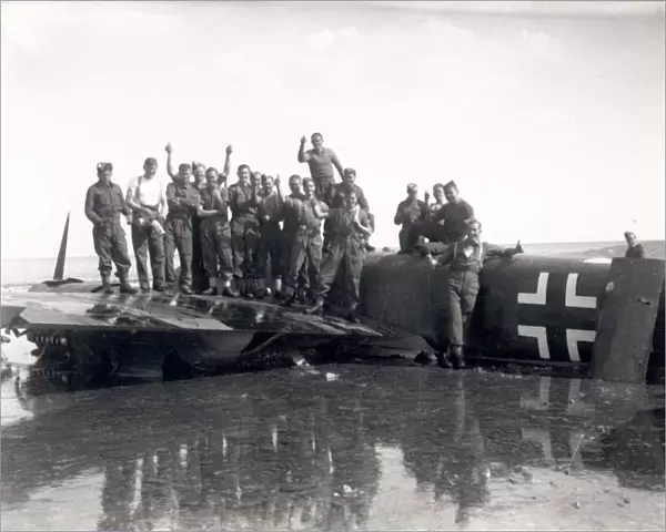 Soldiers working on downed Junkers 88, Pagham Harbour, 9 Sep 1940