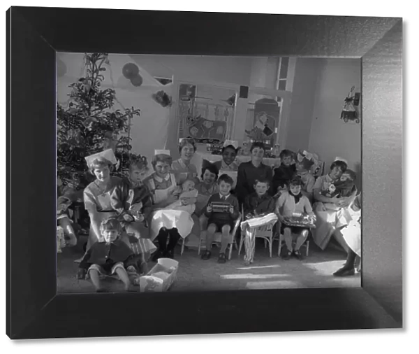 Childrens ward at St Richards Hospital, Chichester, 25 Dec 1961