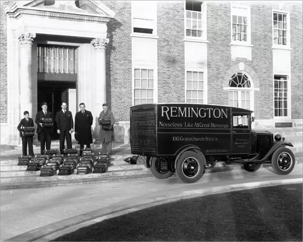 Arrival of typewriters on the steps of County Hall, Chichester, 1930s