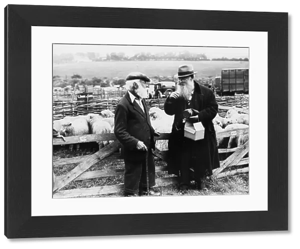 Two elderly gentlemen at Findon Sheep Fair, Sussex