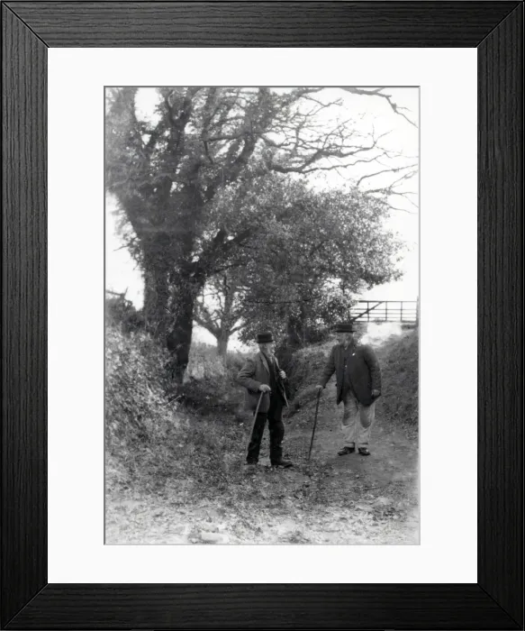 Framed Print : Two gentlemen chatting in country lane at Upperton, Sussex, c1935 Framed Print : Two gentlemen chatting in country lane at Upperton, Sussex, c1935