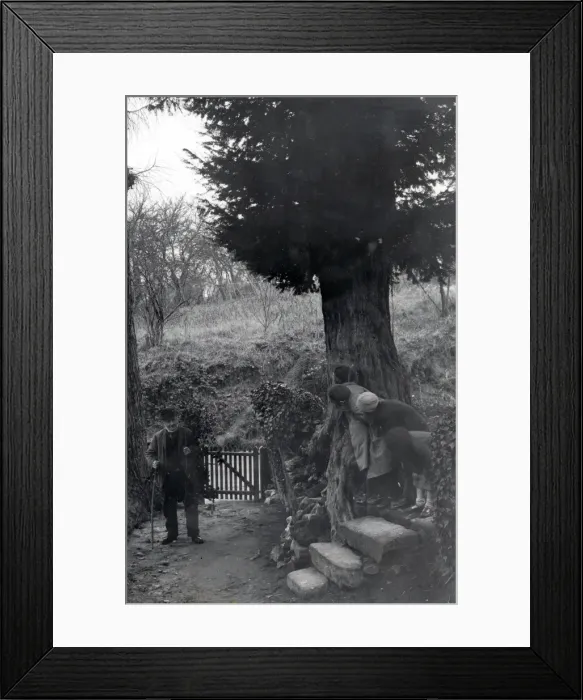 Framed Print : Children hiding from elderly gentleman at Upperton, Sussex December 1935 Framed Print : Children hiding from elderly gentleman at Upperton, Sussex December 1935