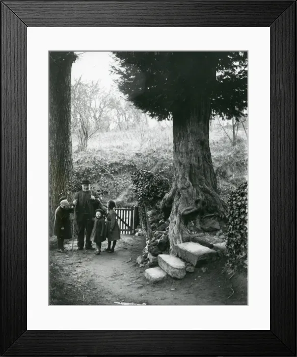 Framed Print : Old man and children walking in the country, December 1935 Framed Print : Old man and children walking in the country, December 1935