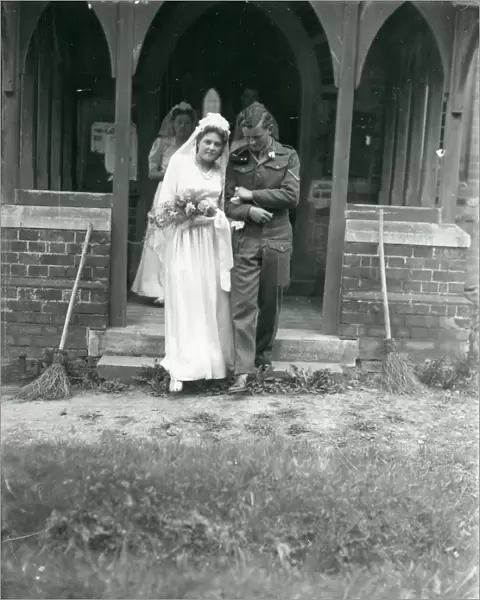 Bride and Groom in church doorway, May 1947