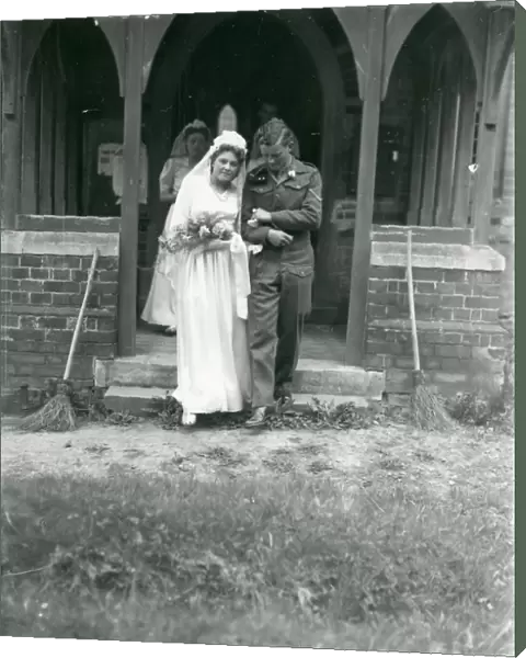 Bride and Groom in church doorway, May 1947