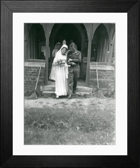 Framed Print : Bride and Groom in church doorway, May 1947 Framed Print : Bride and Groom in church doorway, May 1947