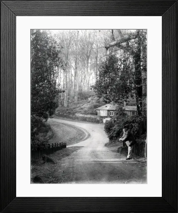 Framed Print : Elderly gentleman in country lane at Dean, Sussex, January 1935 Framed Print : Elderly gentleman in country lane at Dean, Sussex, January 1935