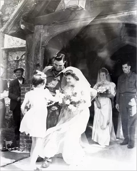 Bride and Groom outside Kirdford church, 1945
