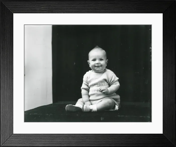 Framed Print : 1940s portrait of a smiling baby Framed Print : 1940s portrait of a smiling baby