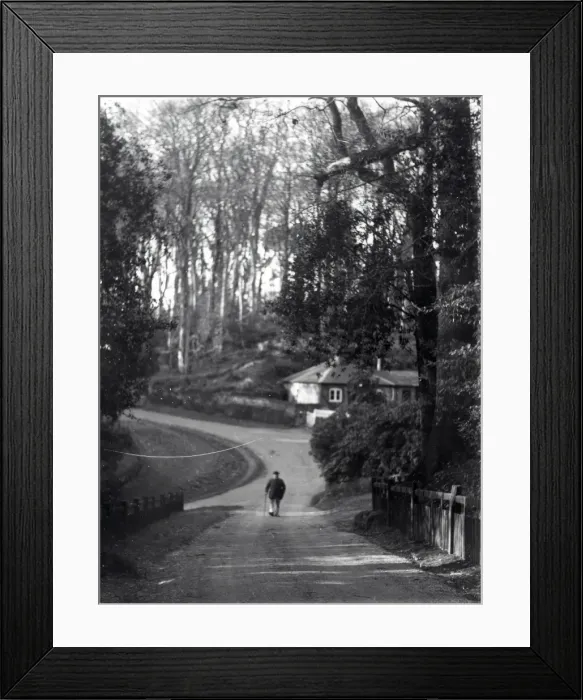 Framed Print : Gentleman walking down a country road at Dean, Sussex, 1935 Framed Print : Gentleman walking down a country road at Dean, Sussex, 1935