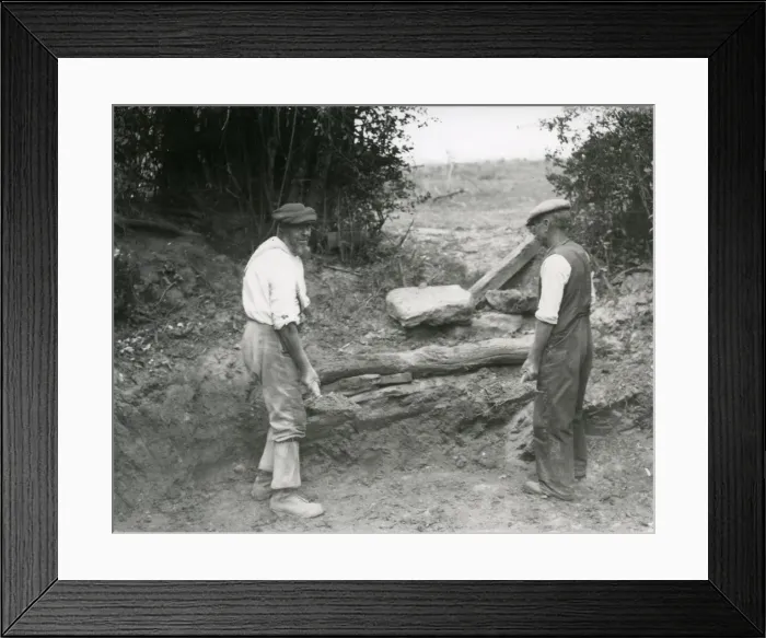 Framed Print : Two Country Gentlemen Clearing out a Pond, September 1933 Framed Print : Two Country Gentlemen Clearing out a Pond, September 1933