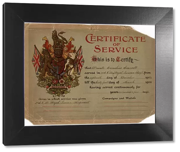 Royal Sussex Regiment Certificate of Service 1907  /  1908
