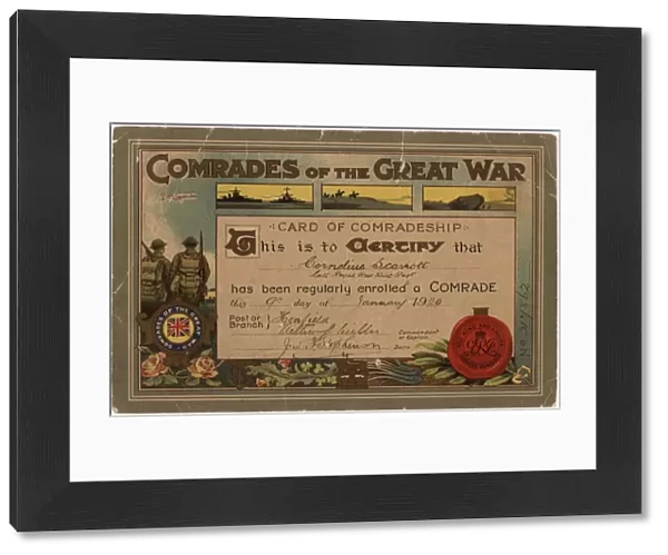 Comrades of the Great War Certificate 1920