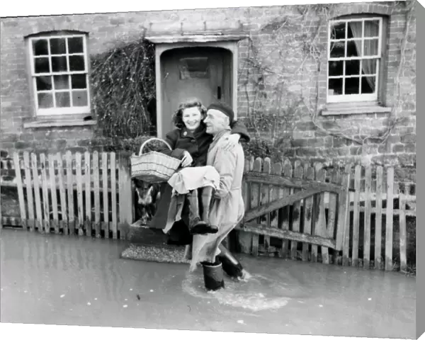 Cottage in Coultershaw marooned by flood waters, February 1957