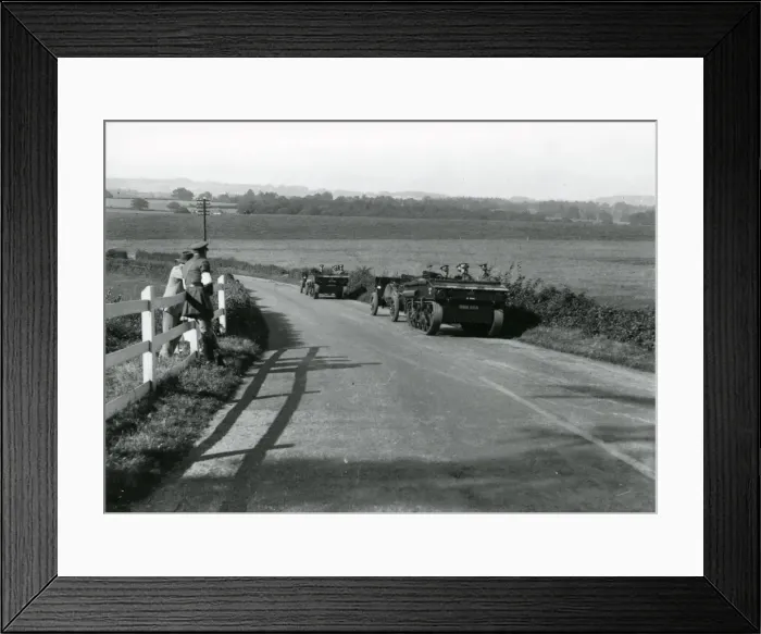 Framed Print : Bren Gun carrier being towed up Duncton Hill by a tank, August 1936 Framed Print : Bren Gun carrier being towed up Duncton Hill by a tank, August 1936